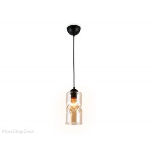 Чёрный подвесной светильник с плафоном янтарного цвета «Traditional»