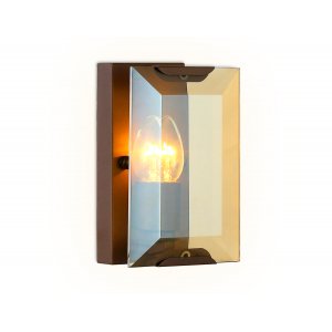 Прямоугольный настенный светильник кофейного цвета с янтарным хрусталём и выключателем «Traditional»
