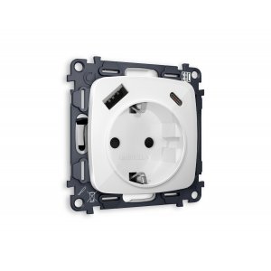 Комплект механизма розетки 2USB A+C 20W (быстрая зарядка) с/з, белый глянец «Quant Omega»