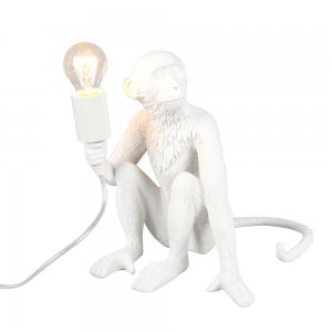 Белая настольная лампа сидящая обезьяна с лампочкой в лапе «Magali»