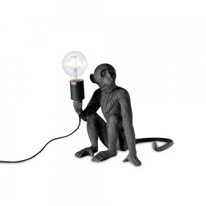 Чёрная настольная лампа обезьяна сидит с лампочкой в лапе «Magali»