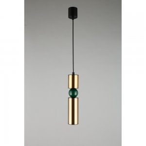 Подвесной светильник цилиндр бронзового цвета с изумрудным шаром «Brizhit»