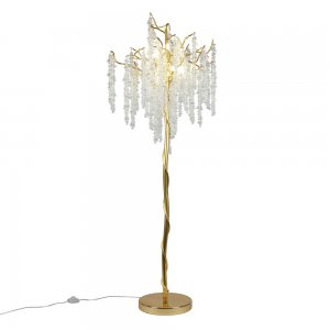 Золотой напольный торшер дерево с хрустальными подвесками «Viktorayn»