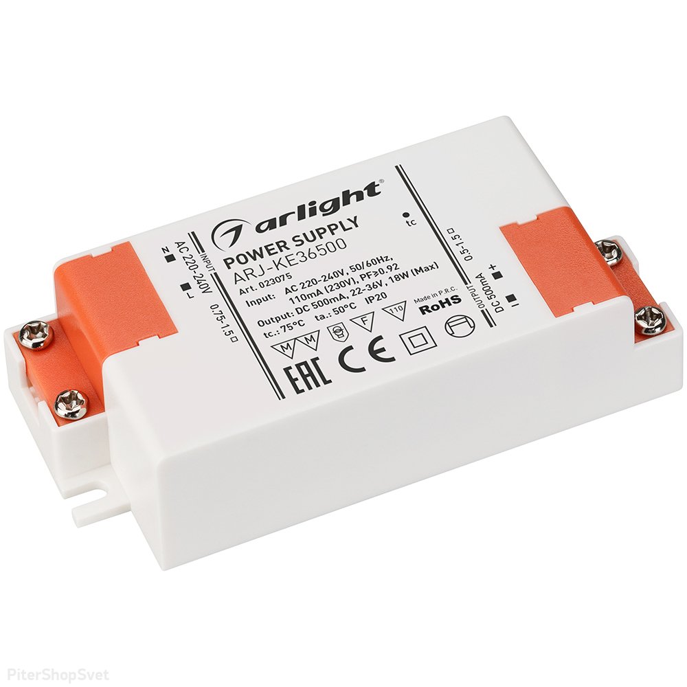 18Вт Источник тока для светильников и мощных светодиодов IP20 «ARJ-KE36500» 023075