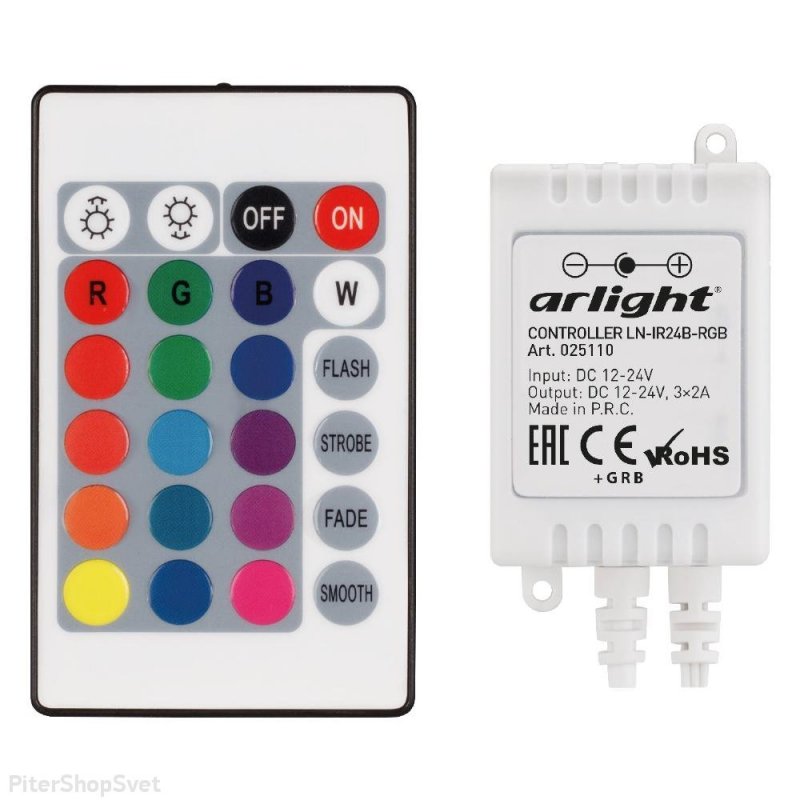 Контроллер для светодиодной ленты 12-24V, 3x2A, ПДУ Карта 24 кн «LN-IR24B-RGB» 025110