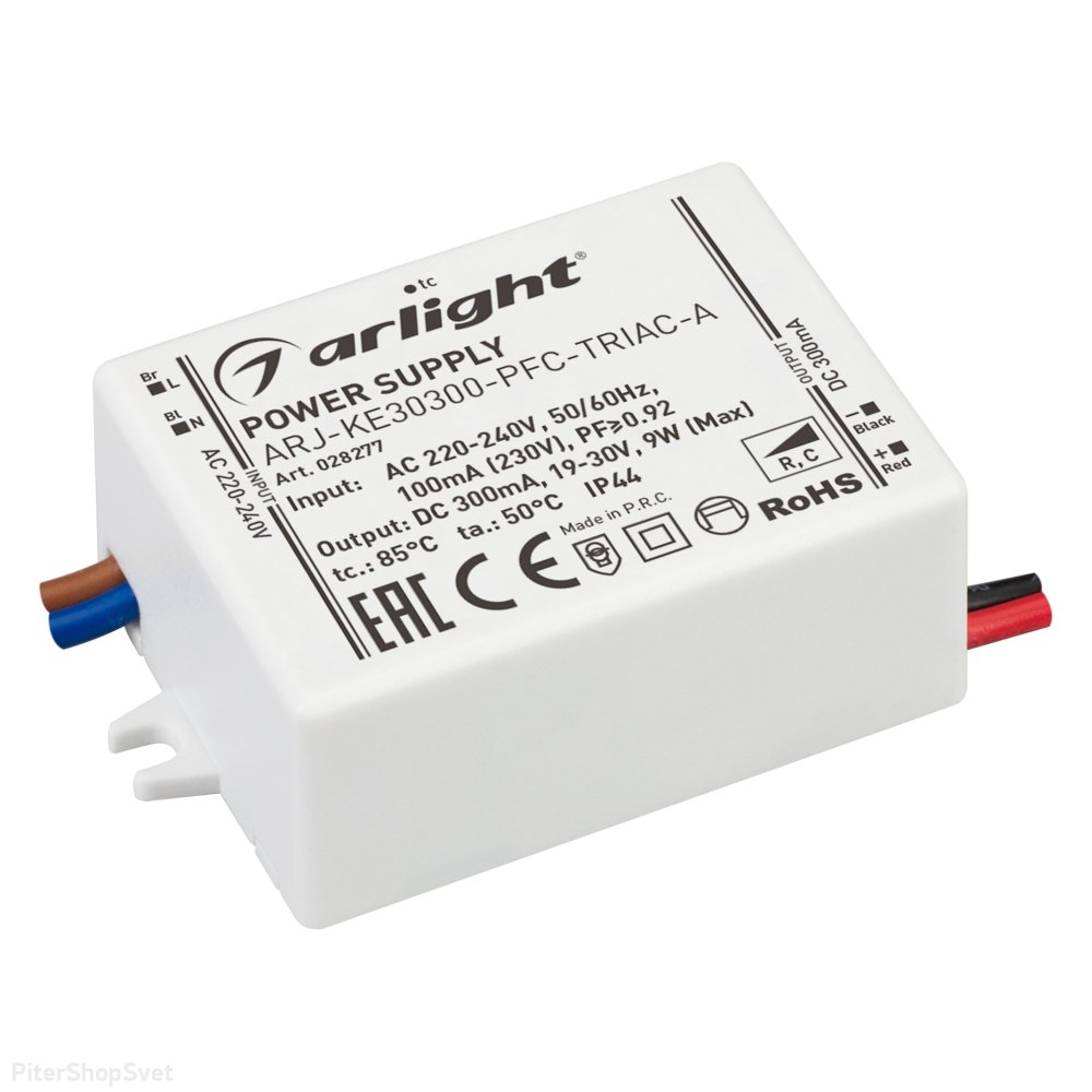 9Вт Диммируемый источник тока по стандарту TRIAC IP44 «ARJ-KE30300-PFC-TRIAC-A» 028277