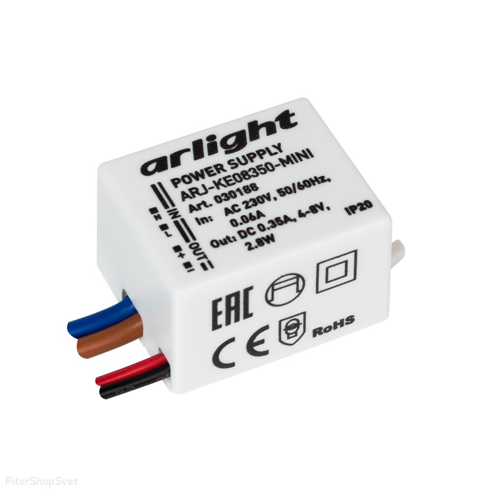 2.8Вт Источник тока для светильников и мощных светодиодов IP20 «ARJ-KE08350-MINI» 030188