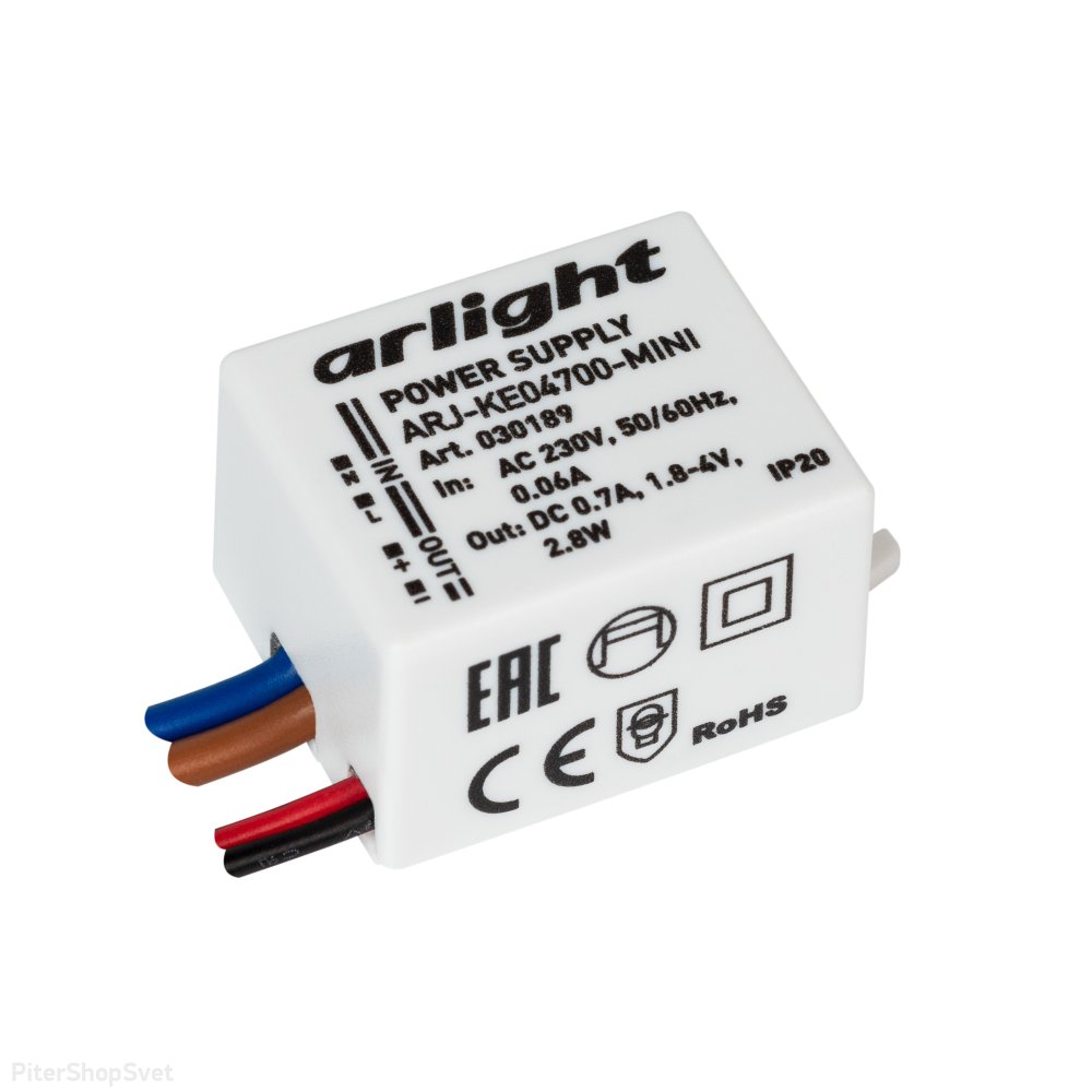 2.8Вт Источник тока для светильников и мощных светодиодов IP20 «ARJ-KE04700-MINI» 030189