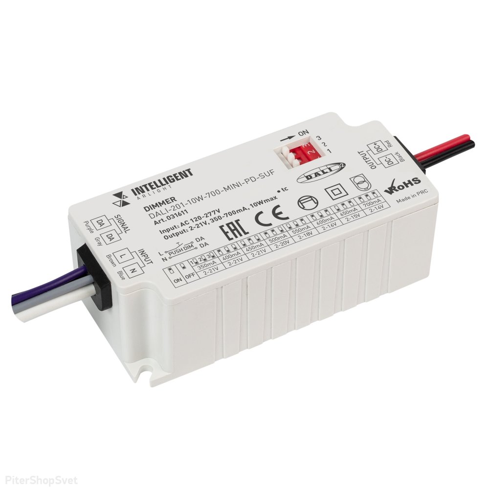 10Вт Диммируемый источник тока по протоколу DALI IP20 «DALI-201-10W-700-MINI-PD-SUF» 031611