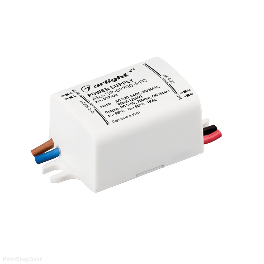 6.3Вт Источник тока для светильников и мощных светодиодов IP44 «ARJ-SP-09700-PFC» 037438