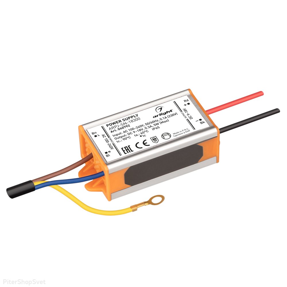 5Вт Источник тока для уличных светильников и мощных светодиодов IP65 «ARPJ-SN-18300» 040792