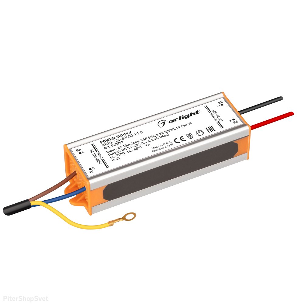 36Вт Источник тока для уличных светильников и мощных светодиодов IP65 «ARPJ-SN-63600-PFC» 040797
