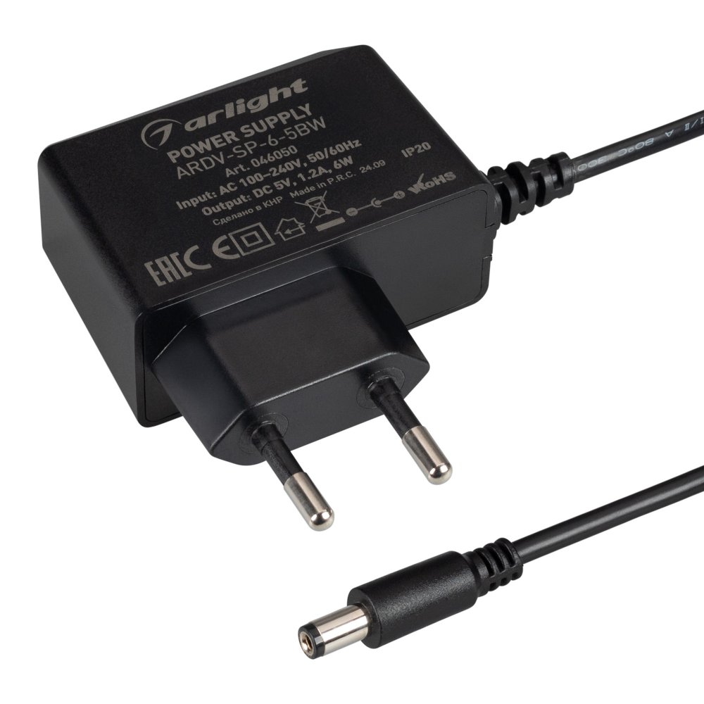 Сетевой адаптер с гальванической развязкой для светодиодных изделий 5В 1,2А 6Вт «ARDV» 046050