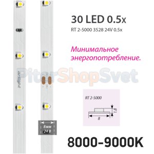 5м Маломощная светодиодная лента 24В 2.9Вт/м Холодный 8000K «RT 2-5000 0.5x»