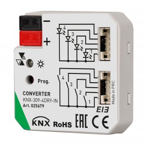Конвертер KNX 4-х канальный для любых типов панелей, датчиков с бинарным выходом «INTELLIGENT KNX-309-4DRY-IN»
