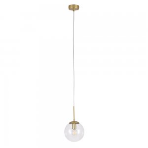 Золотистый подвесной светильник с плафоном прозрачный шар 15см «VOLARE»