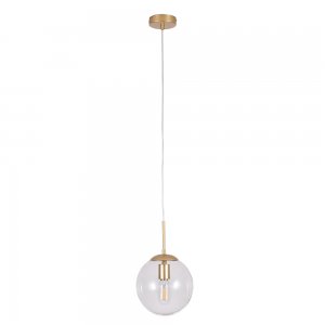 Золотистый подвесной светильник с плафоном прозрачный шар 20см «VOLARE»