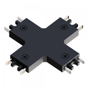 X-образный чёрный соединитель плоского магнитного шинопровода «RAPID»