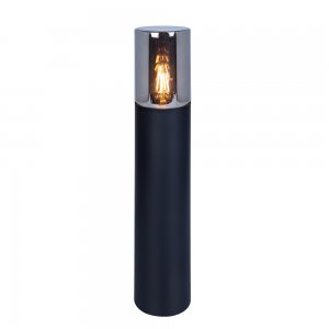 Черный уличный цилиндрический светильник столб с дымчатым плафоном «Wazn»