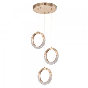 Золотой светильник с 3 подвесами кольца на круглом основании «MONTANA»