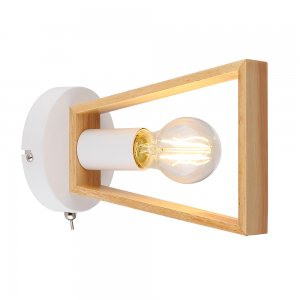 Белый настенный светильник с деревянной рамкой и выключателем «Brussels»