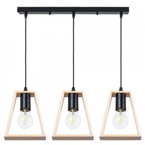 Чёрный тройной подвесной светильник с деревянными рамками «Brussels»
