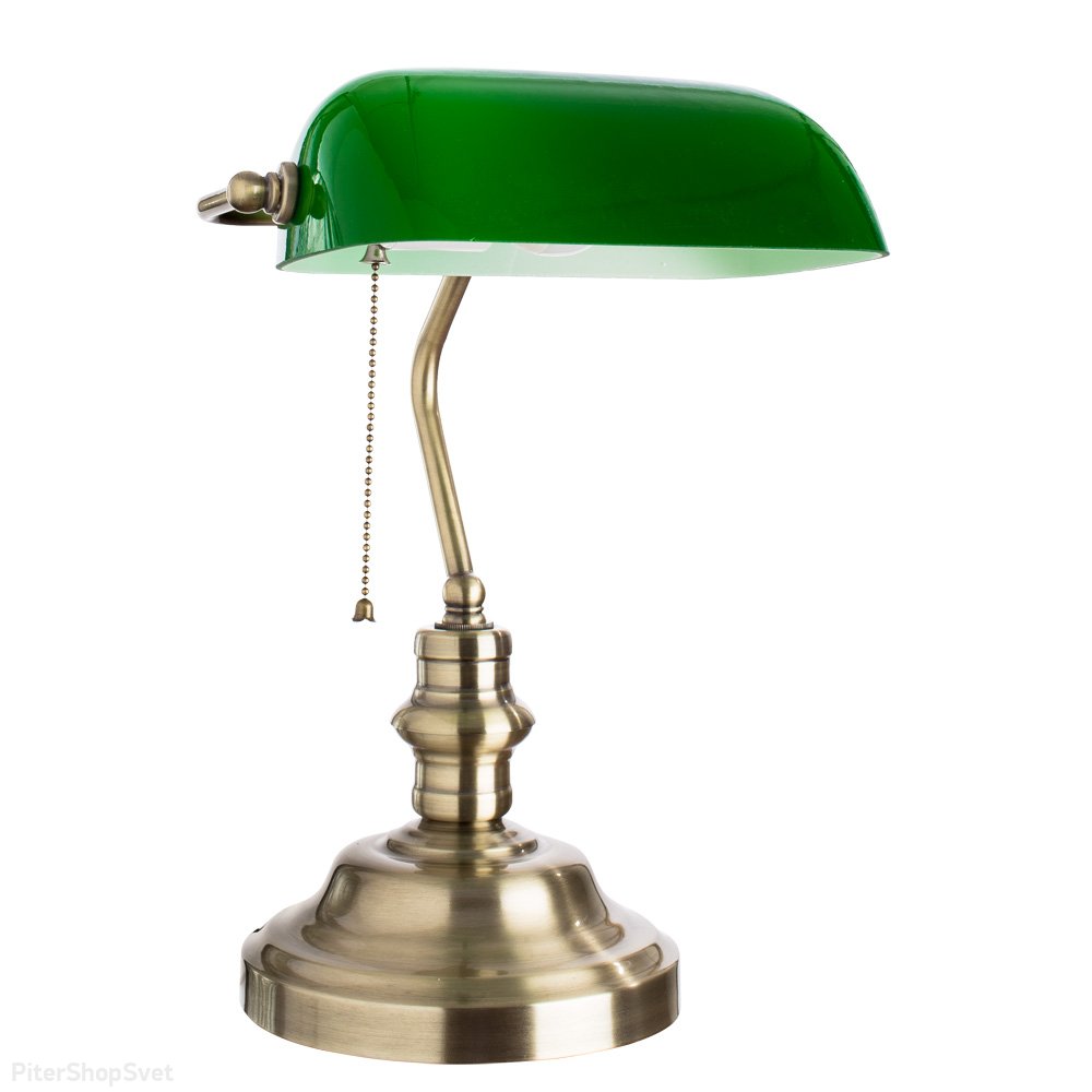 Кабинетная настольная лампа с зелёным плафоном и сонеткой «Banker» A2492LT-1AB