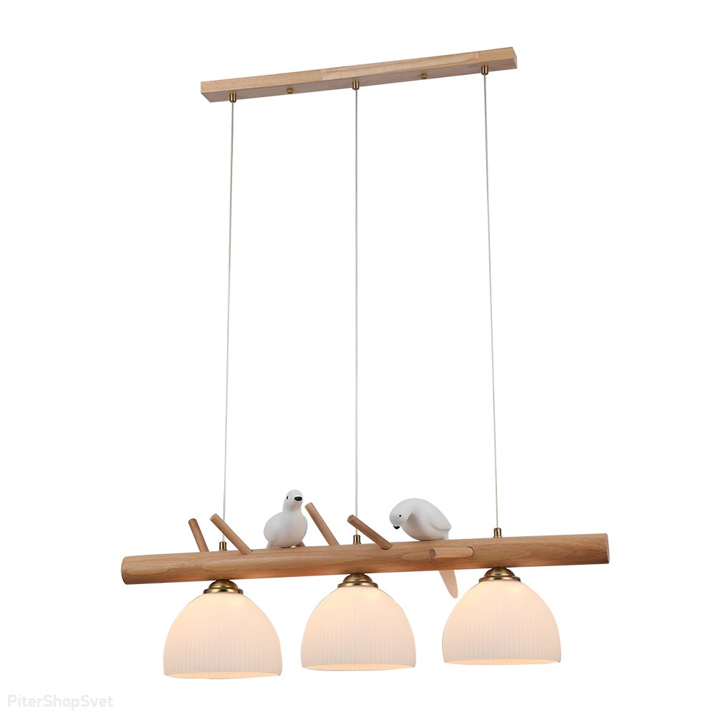 деревянная длинная подвесная люстра с птичками «CAPRICE» A4183SP-3BR