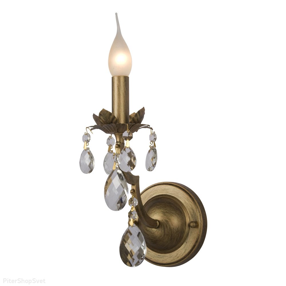 Настенное бра свеча с лепестками и хрустальными подвесками 1890-11