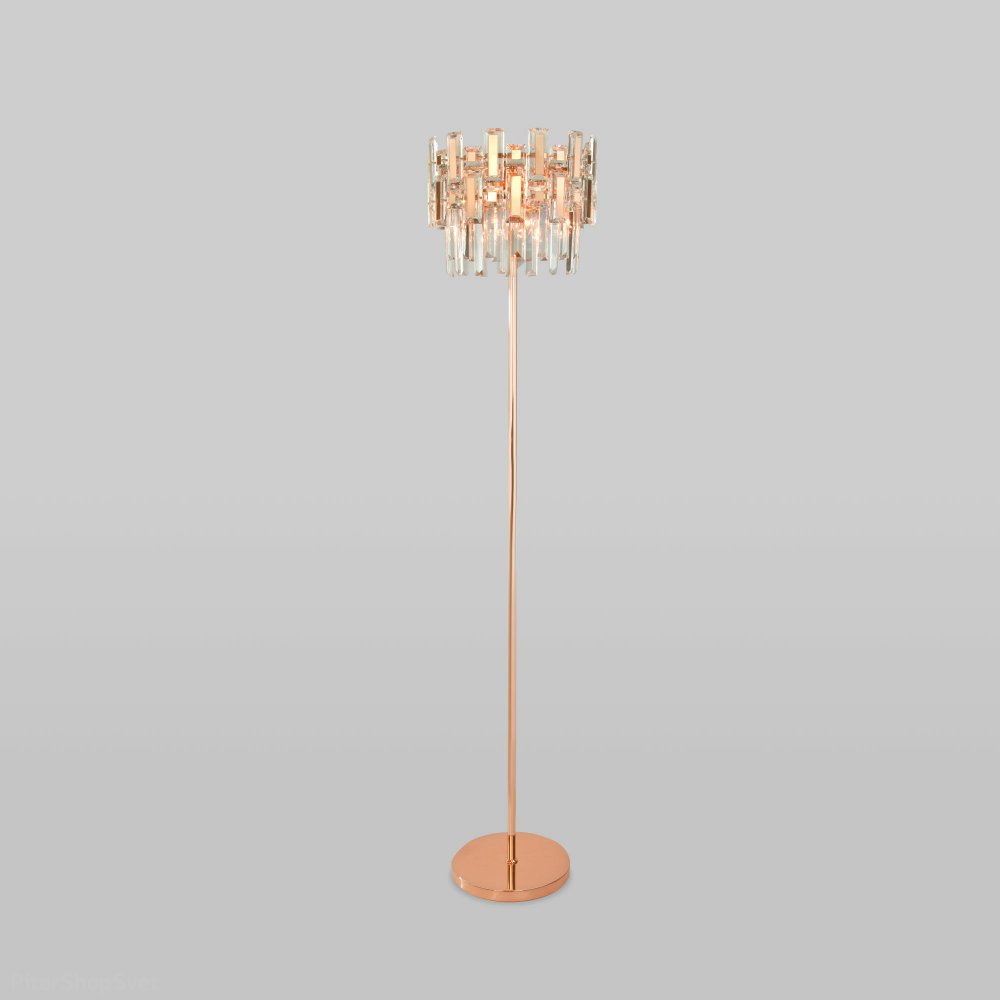 Напольный торшер золотого цвета с хрусталём «Lago» 01108/3 Strotskis