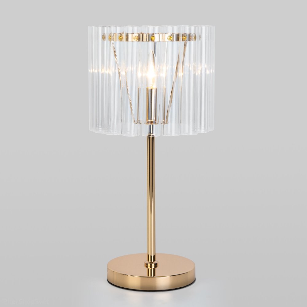 Настольная лампа с плафоном из стеклянных трубок, цвет золото «Flamel» 01116/1