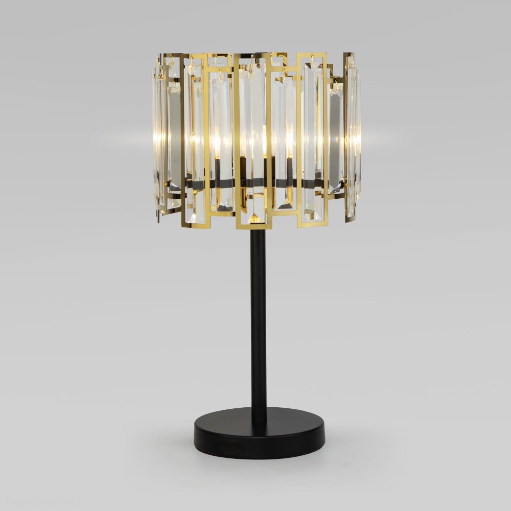 Чёрно-золотая настольная лампа с хрустальными подвесками «Cella» 01148/1 Strotskis