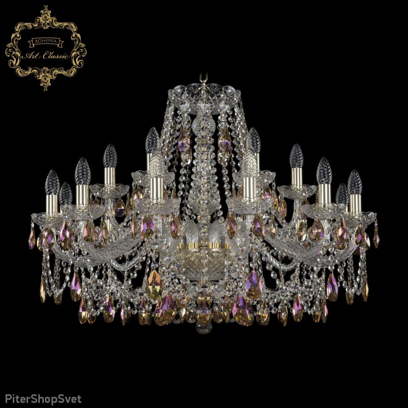 Хрустальная люстра со свечами и подвесками розовые капли 11.25.12+6.300.Gd.Sp.K777