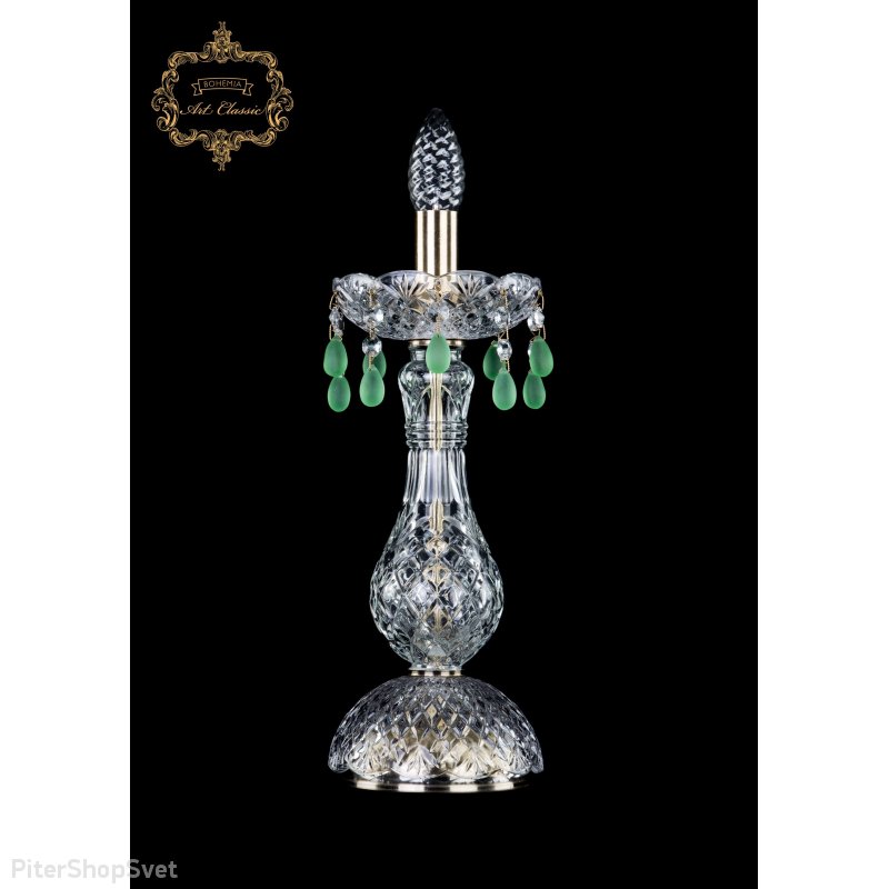 Настольная лампа свеча с зелёными подвесками виноград 12.24.1-34.Br.V5001
