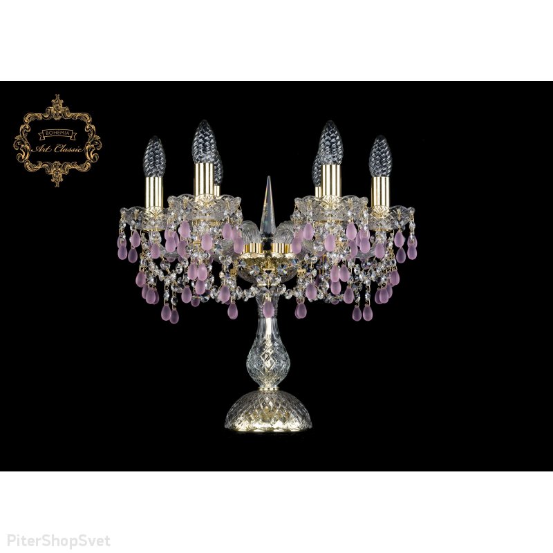 Настольная лампа жирандоль с подвесками розовый виноград 12.24.6.141-37.Gd.V7010