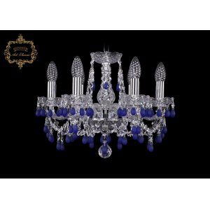 Хрустальная люстра со свечами и подвесками голубой виноград 11.24.6.141.Cr.V3001