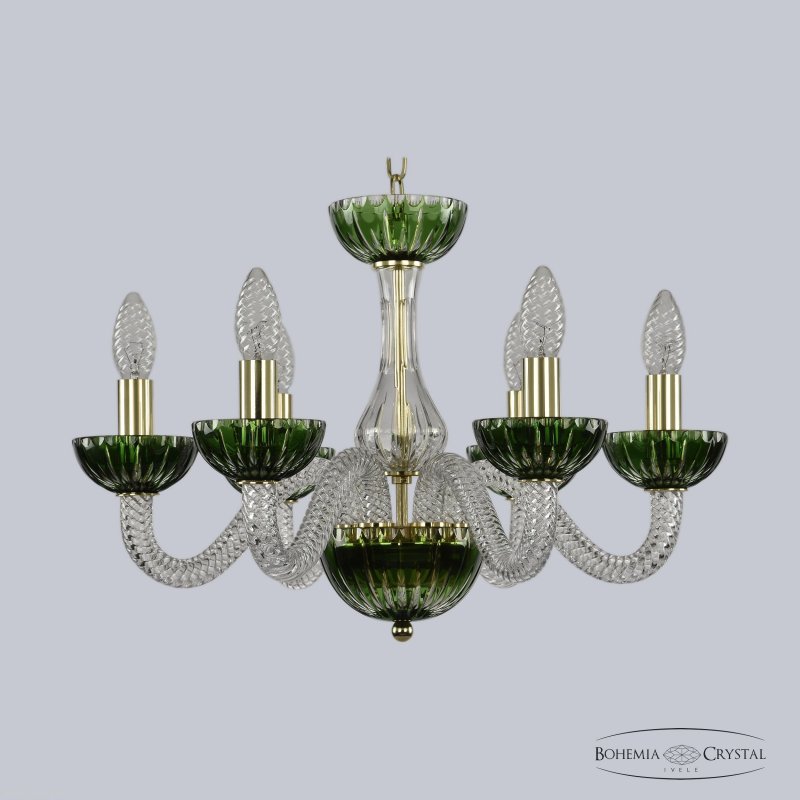 Зелёная хрустальная люстра 1308/6/165 G Cl/Clear-Green/H-1K