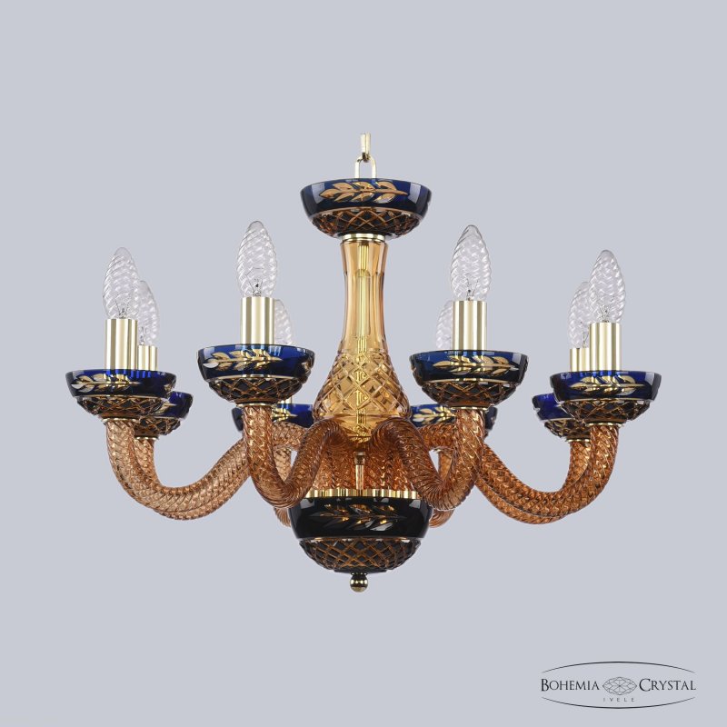 Хрустальная подвесная люстра 1308/8/195 G Am/Amber-Blue/H-1J