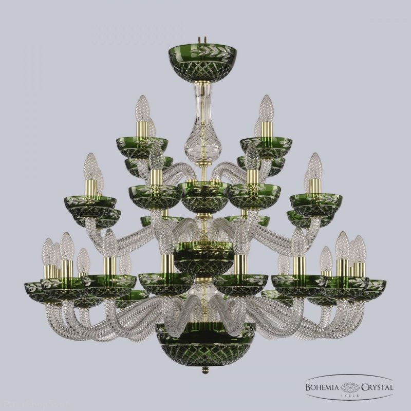 Подвесная люстра со свечами 1309/16+8+4/300/3d G Cl/Clear-Green/H-1J