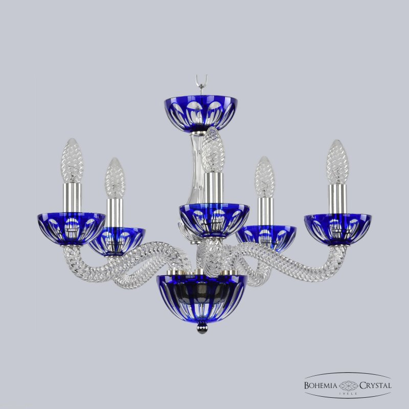Хрустальная подвесная люстра 1309/5/165 Ni Cl/Clear-Blue/H-1H