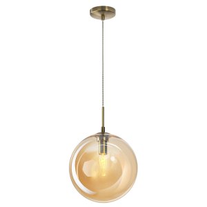 Бронзовый подвесной светильник с плафоном янтарный шар 25см «Томми»