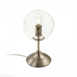 Настольная лампа матовый хром с прозрачным плафоном шар 15см «Томми»