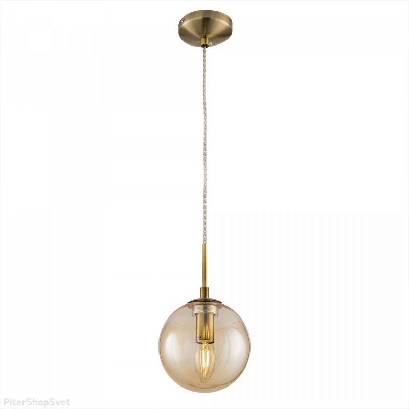 Подвесной светильник бронзового цвета с плафоном шар 15см цвета шампань «Томми» CL102013