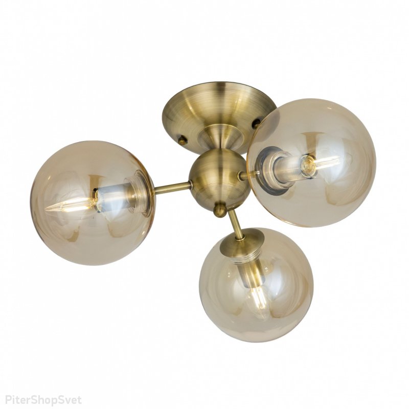 Люстра бронзового цвета с тремя шарами цвета шампань «Томми» CL102133