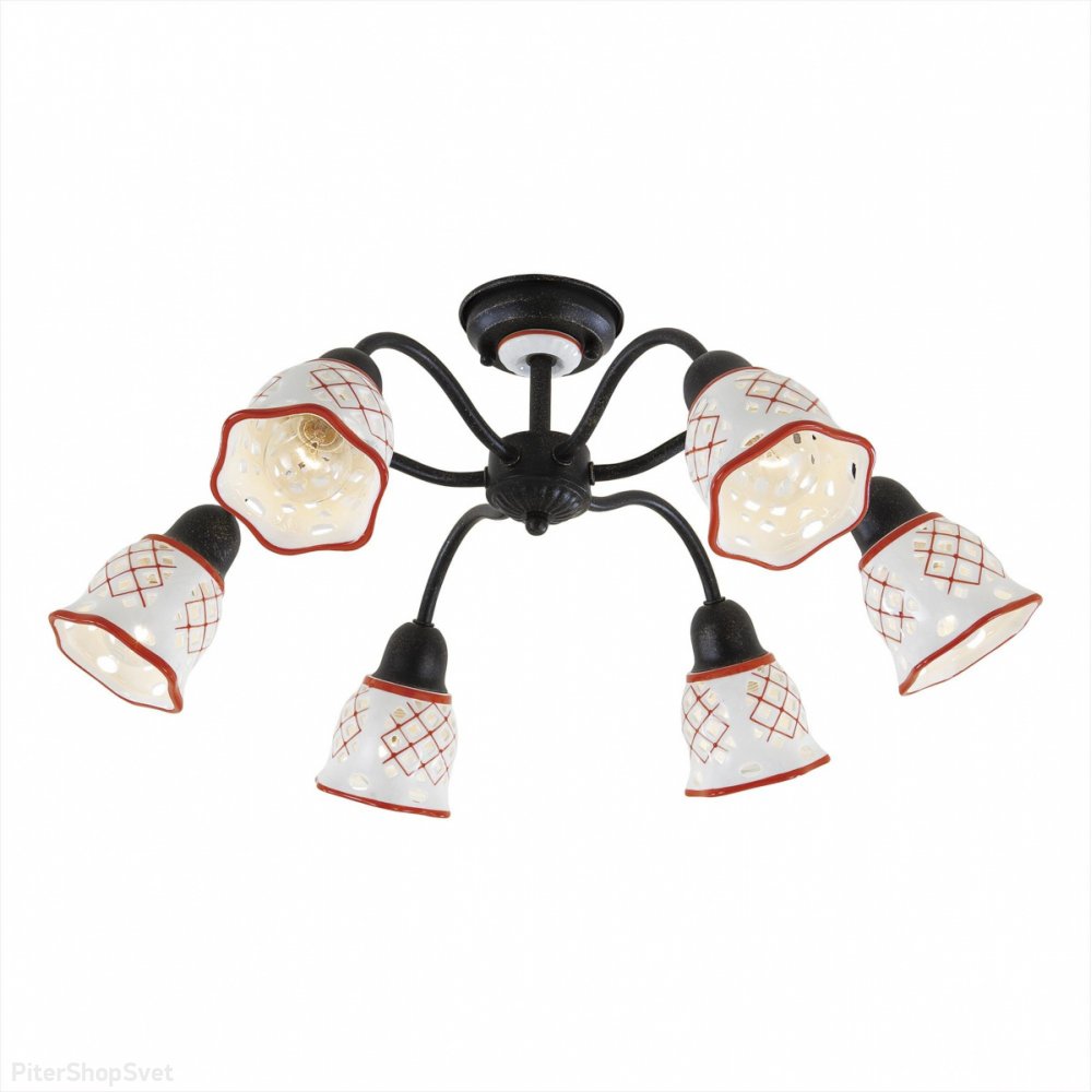 Люстра из керамики с красным узором CL534163 ажур CitiLux