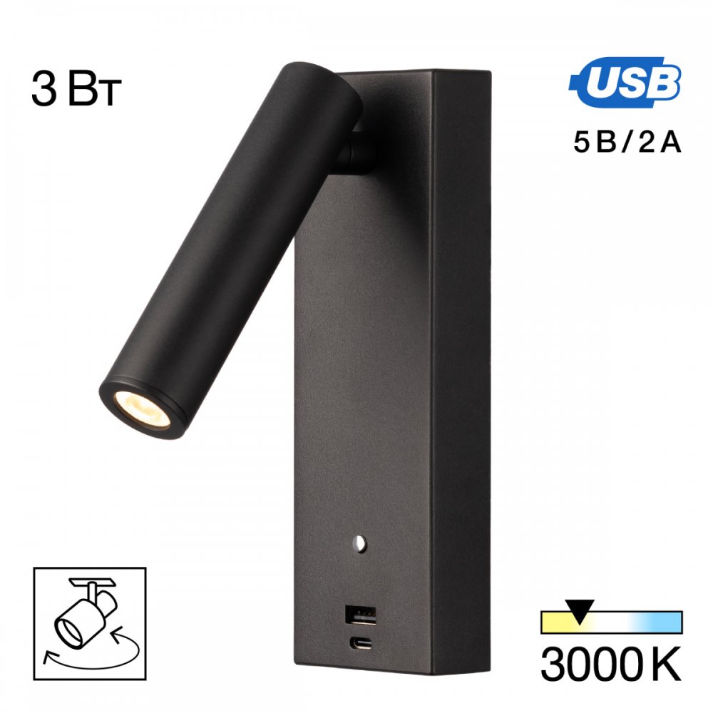 Прикроватный настенный светильник с USB и type-C «Декарт» CL704431
