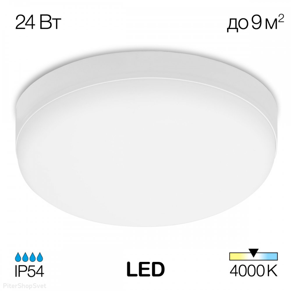 24Вт 4000К белый круглый плоский потолочный светильник IP54 «Люмен» CL707021