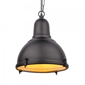 Чёрный купольный подвесной светильник из латуни со стеклом