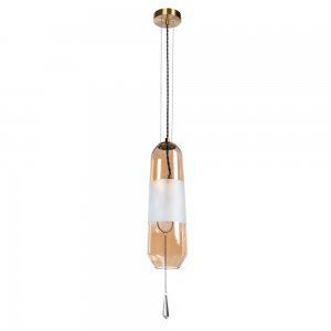 Бронзовый подвесной светильник с янтарным плафоном «Lich»