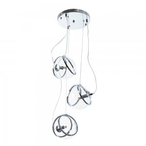 Хромированный тройной подвесной светильник с шарами на круглом основании «HAZEL»